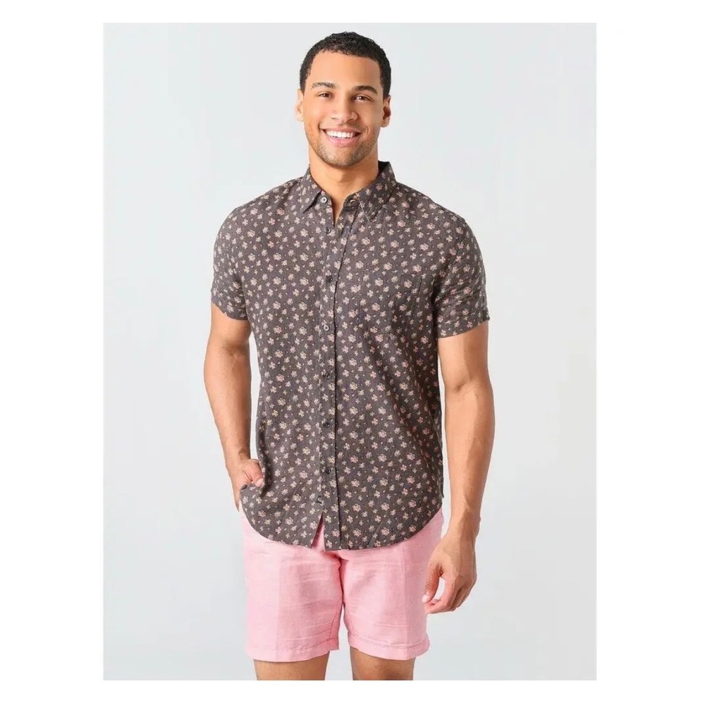 Rails Mens Short Sleeve Floral Button Down Shirt Charcoal Gray Beach Orange M‎